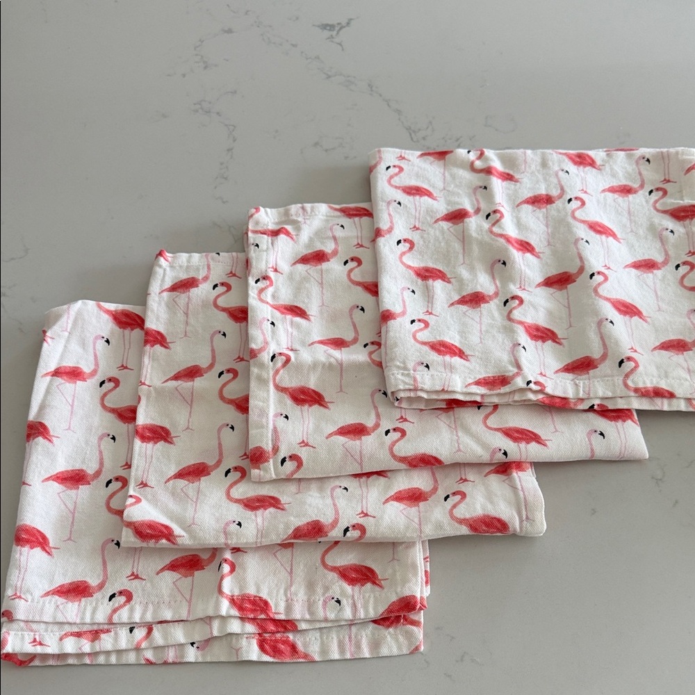 Kate Spade Pink Flamingo Print Cotton Napkins - Set of 4
